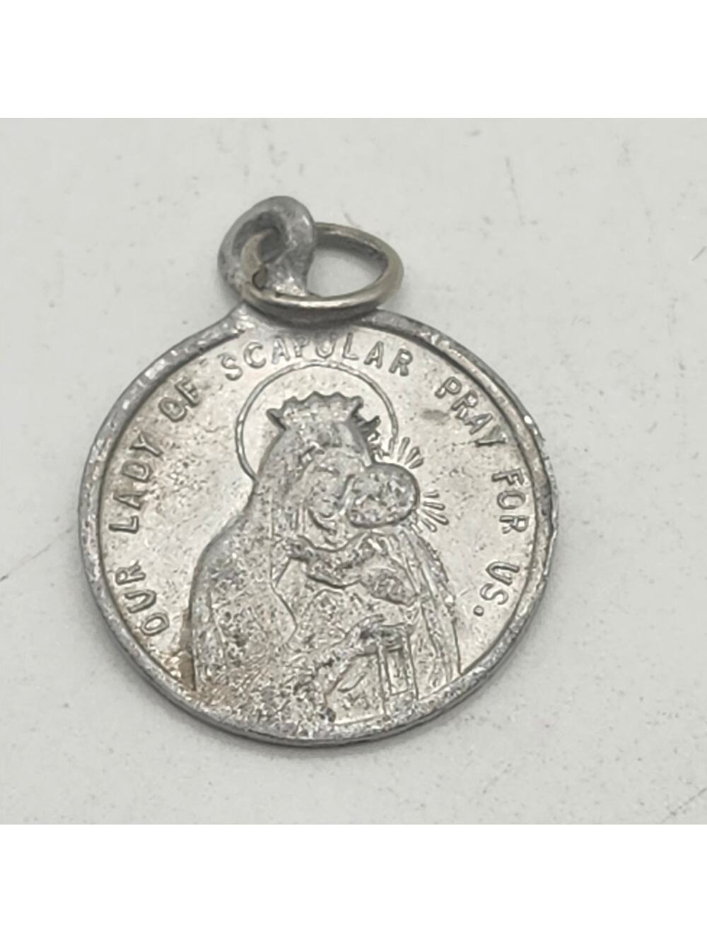 Vintage Catholic Scapular Medal Sacred Heart Jesus Mt Carmel Silver Tone Pendant